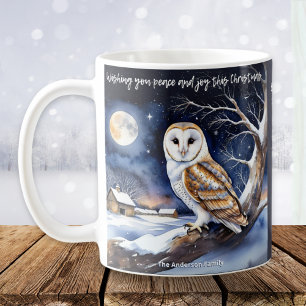 Mug Peace Joy Joyeux Noël Aquarelle de neige Barn Owl
