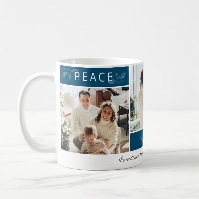 Mug Peace Joy Love Turquoise 3 Photo Collage Script Ho (Gauche)