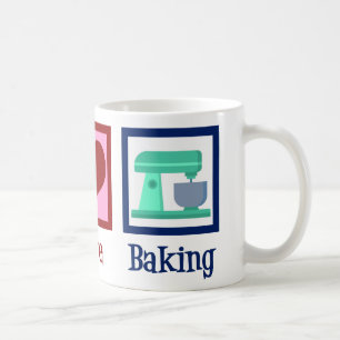 Mug Peace Love Baking Cute Boulangerie Turquoise Stand