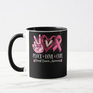 Mug Peace Love Cure Cancer du sein Coeur rose Ruban