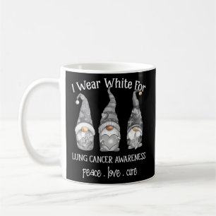 Mug Peace Love Cure I Wear White Gnome Cancer du poumo