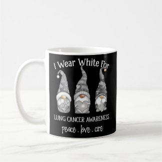 Mug Peace Love Cure I Wear White Gnome Cancer du poumo