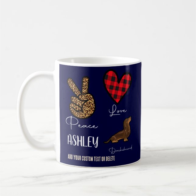Mug Peace Love Dachshund Plaid Cute Amoureux des chien (Gauche)