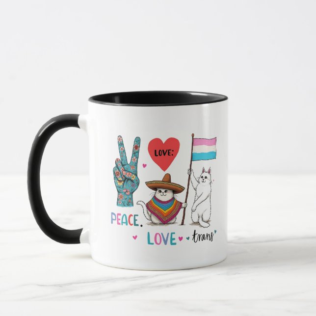 Mug Peace Love et Trans LGBTQ Transgenre (Gauche)