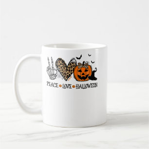 Mug Peace Love Halloween Happy Halloween Pumkin Leopa