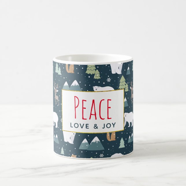 Mug Peace Love & Joy Christmas Animaux Motif (Centre)