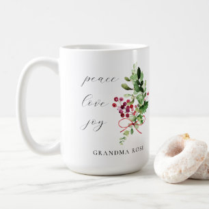 Mug Peace Love Joy Holly Berry Holiday