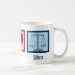Mug Peace Love Libra<br><div class="desc">Un cadeau astrologique vraiment mignon pour Libras,  leur anniversaire tombe sur le calendrier zodiaque entre le 23 septembre et le 22 octobre.</div>