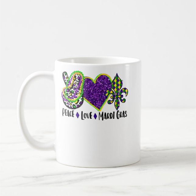Mug Peace Love Mardi Gras Leopard Parties scintillant  (Gauche)
