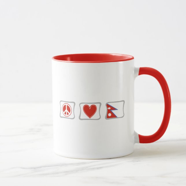 Mug Peace Love Népal Pays Drapeau avec Carrés de coeur (Droite)