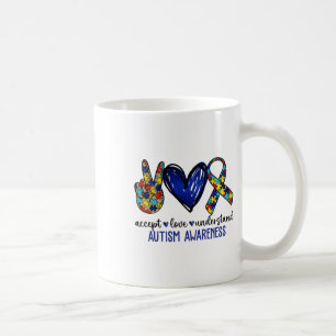 Mug Peace Love Ribbon Sensibilisation sur l'autisme Ac