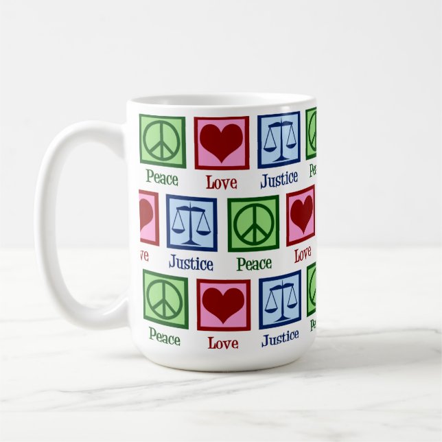 Mug Peace Love Scales de justice mignonne Avocat Juge (Gauche)