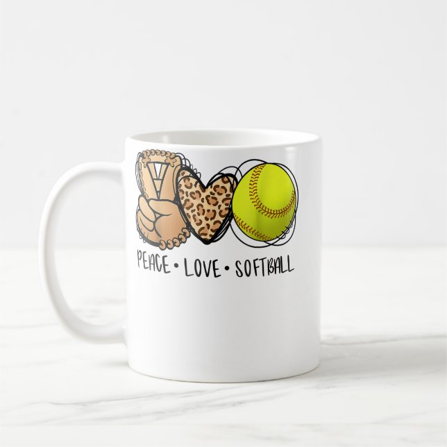 Mug Peace Love Softball Mom Leopard Print Mother's Day (Gauche)