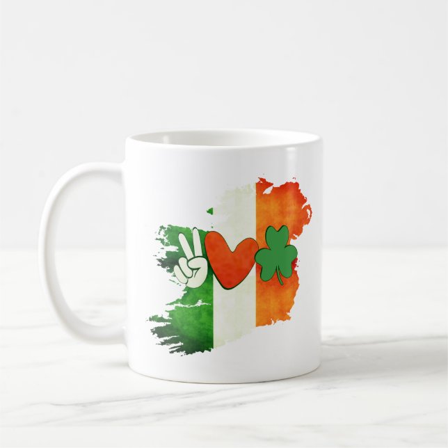 Mug Peace Love St. Patrick's Day, Cadeau irlandais (Gauche)