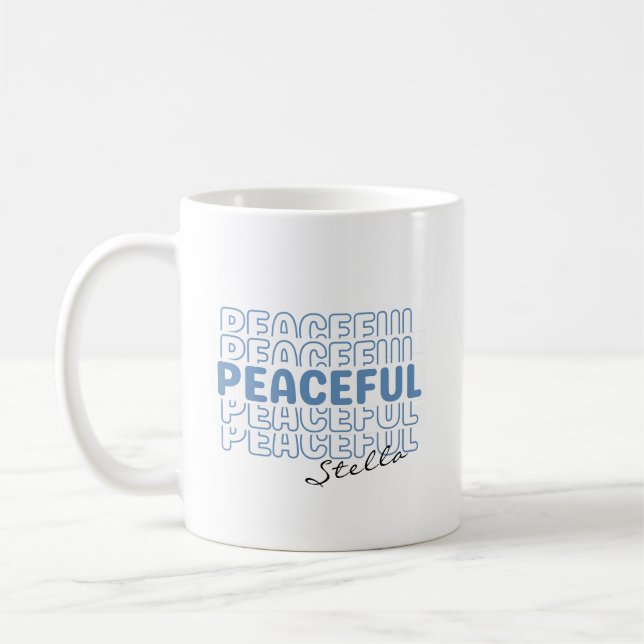 Mug Peaceful Blue Wavy Retro Custom Name Text Coffee M (Gauche)