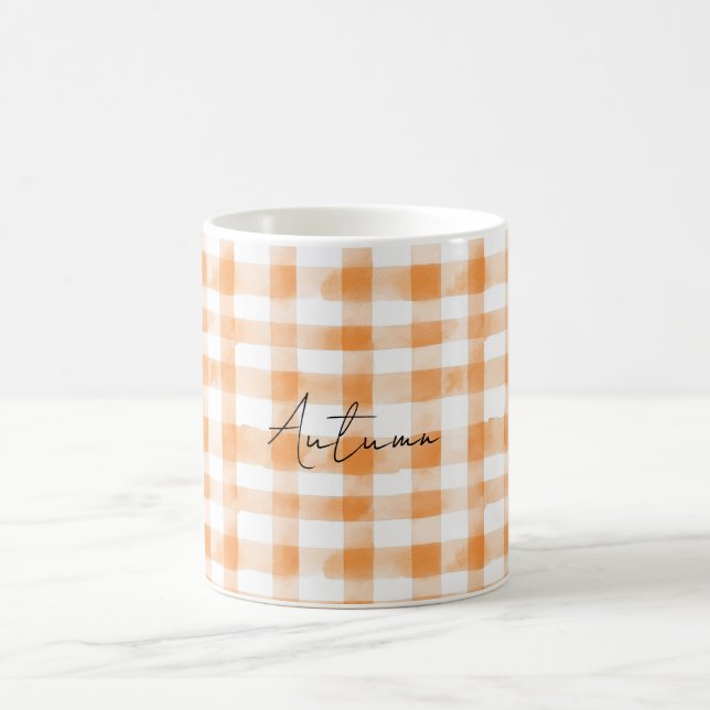 Mug Peach Cream White Plaid Stripes (Centre)