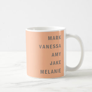 Mug Peach Family Names Monogramme Texte gris minimalis