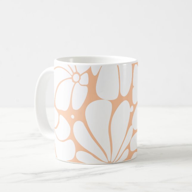 Mug Peach Fuzz Retro les années 70 Fleur Blanche Desig (Devant gauche)