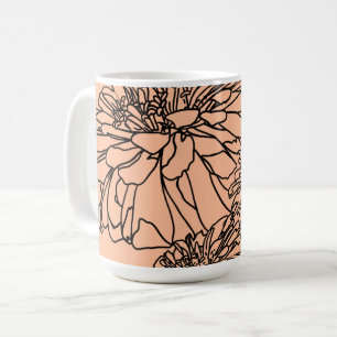 Mug Peach fuzz simple ligne noire dessin floral