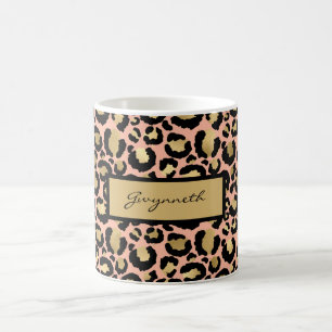 Mug Peach Gold Black Empreinte de léopard avec votre n