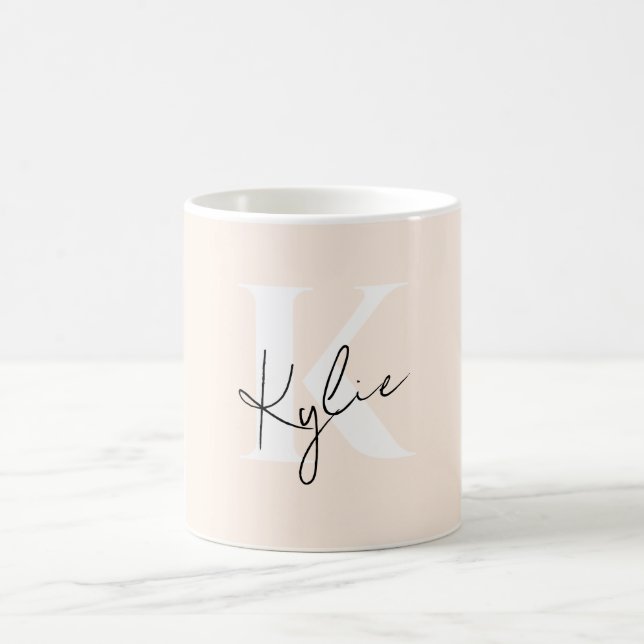 Mug Peach Pale Moderne Nom Personnalisé Monogramme - (Centre)