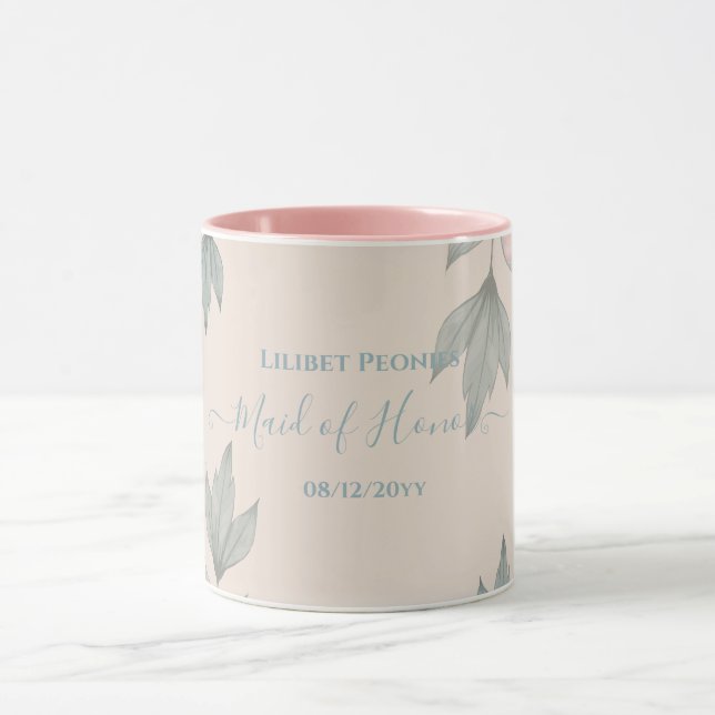 Mug Peach Peonies Sage Floral Budget Mariage (Centre)