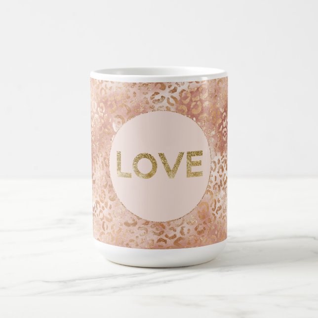 Mug Peach Rose Blanc Empreinte de léopard Gold Love (Centre)