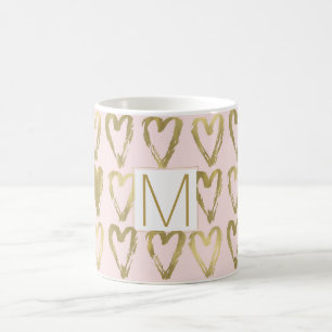 Mug Peach rose et Gold Hearts Monogramme