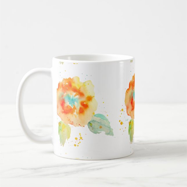 Mug Peach Watercolor Poppies (Gauche)
