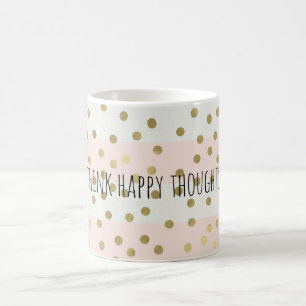 Mug Peach White Gold Stripes Confetti Happy Thoughts