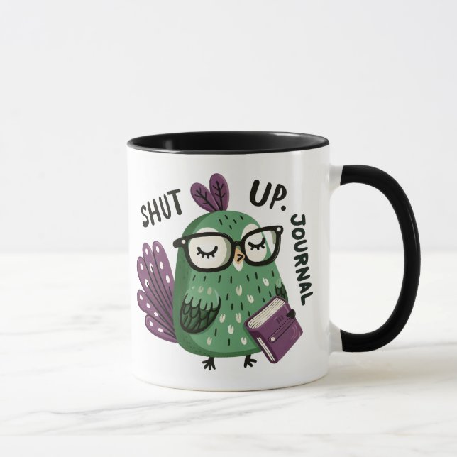 Mug Peacock avec lunettes - "Shut Up, Journal" Drôle (Droite)