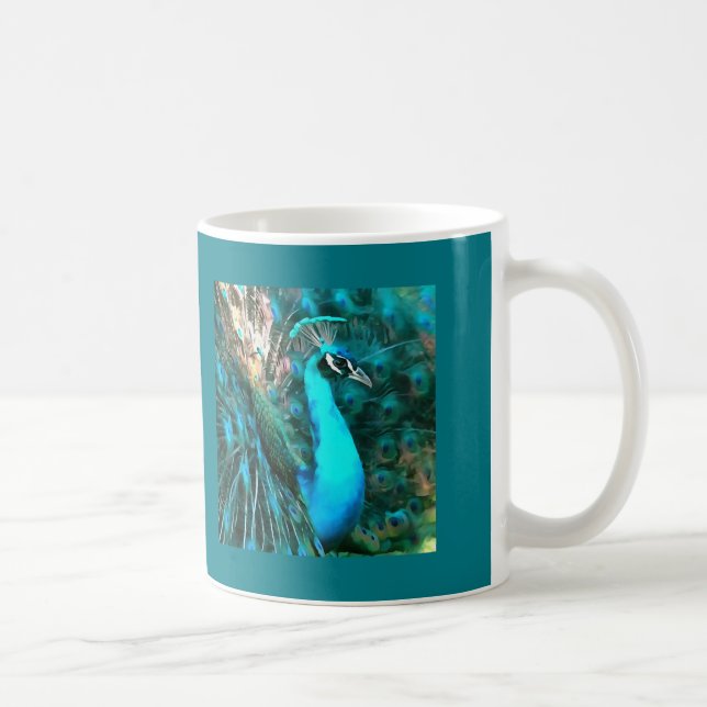 Mug Peacock Bleu Vibrant Avec Queue Fissée (Droite)
