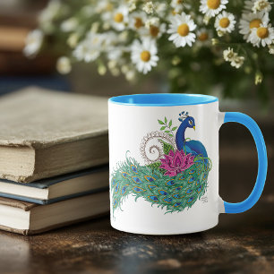 Mug Peacock Blue Lotus Fleur Henné