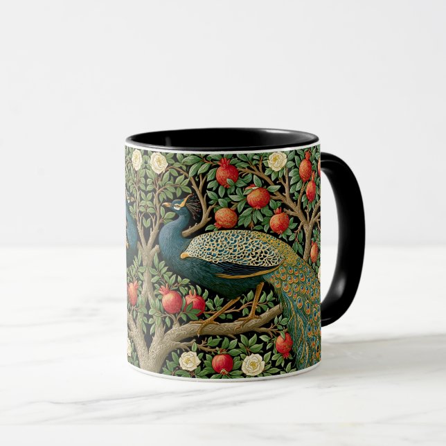Mug Peacock élégant peinture de style William Morris A (Devant droit)