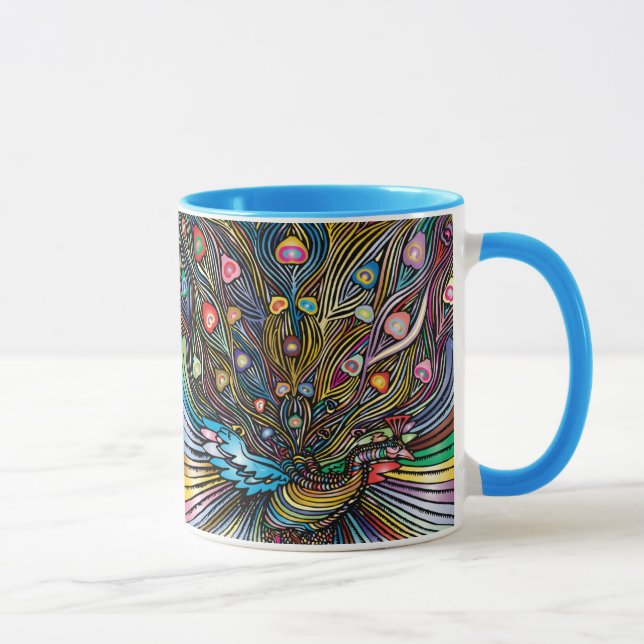 Mug Peacock étonnant en Huichol Style Art (Droite)