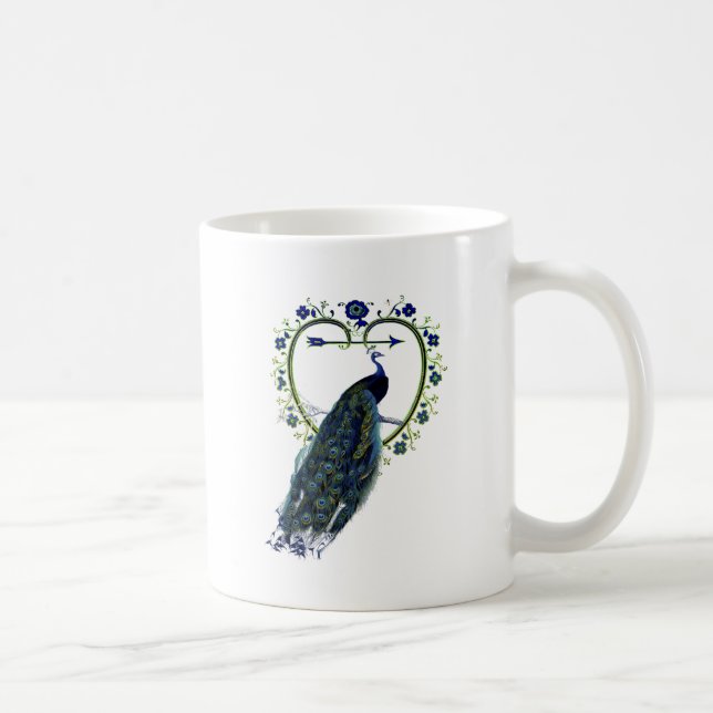 Mug Peacock étonnant et cadre de fleur de coeur orné (Droite)