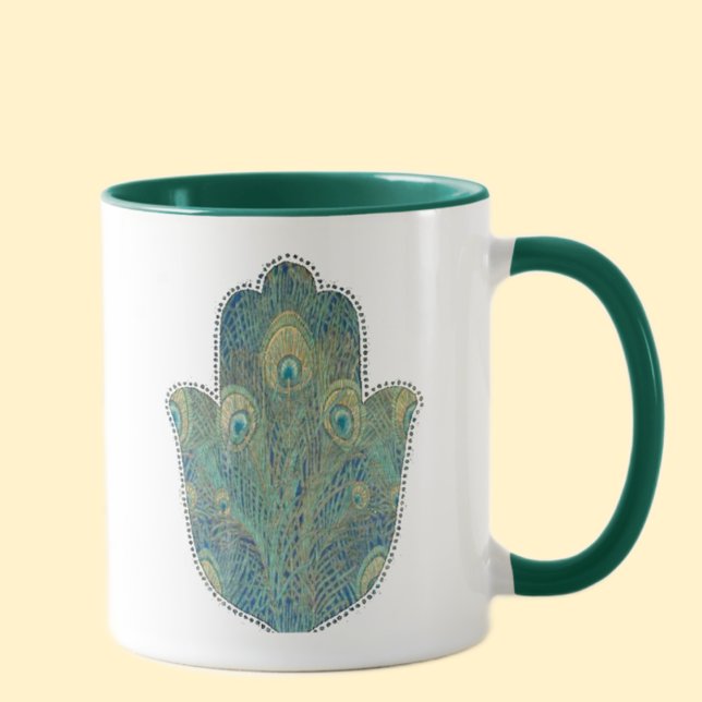 Mug Peacock Feather Hamsa (Créateur téléchargé)