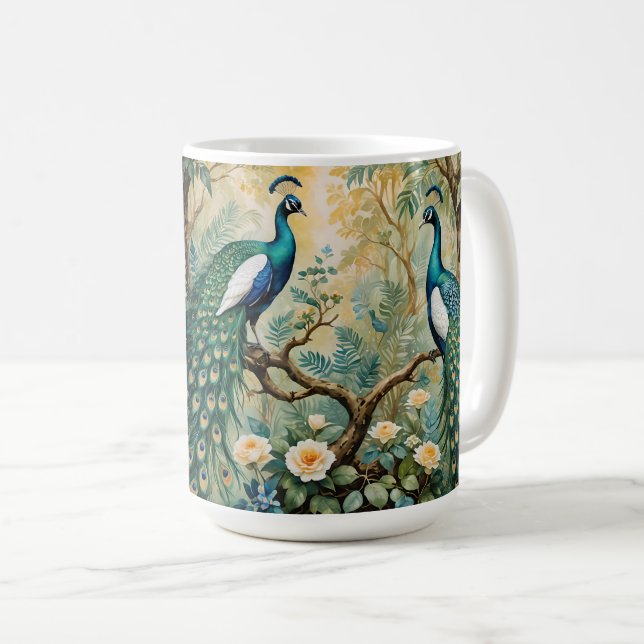Mug Peacock Golden Turquoise Floral Jungle (Devant droit)