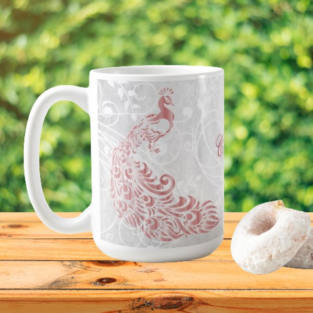 Mug Peacock rose Personnalisé (Pink Peacock Personalized Coffee Mug)