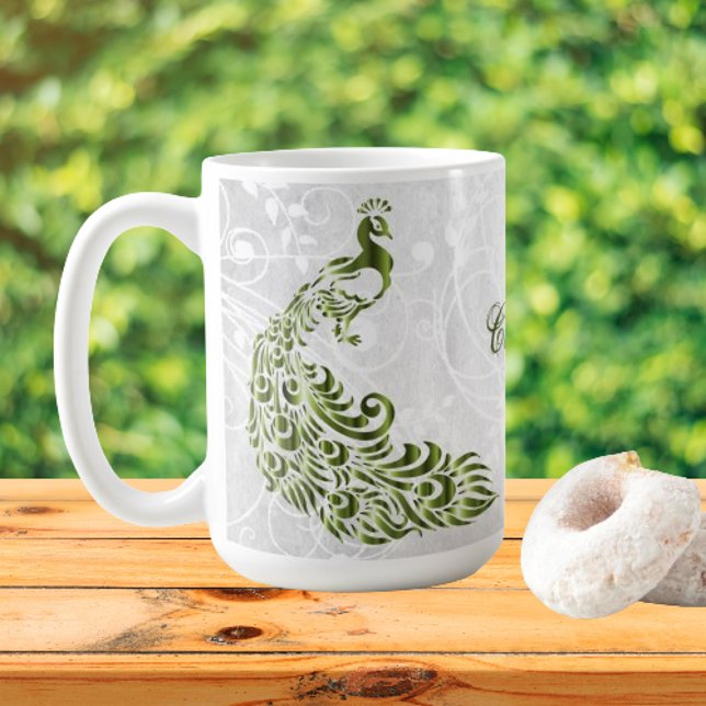 Mug Peacock vert Boug de café personnalisé (Green Peacock Personalized Coffee Mug)