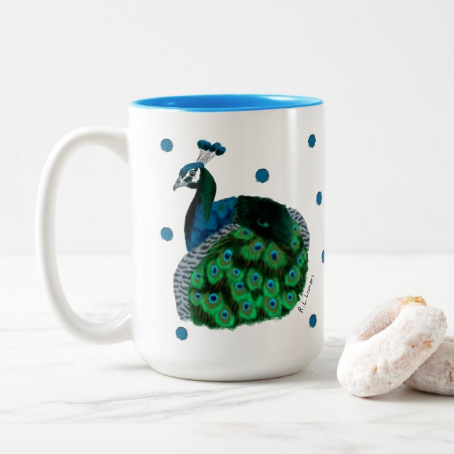 Mug Peafowl Peint à la Main (Avec donut)
