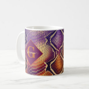 Mug Peau de serpent chatoyante en violet et or monogra