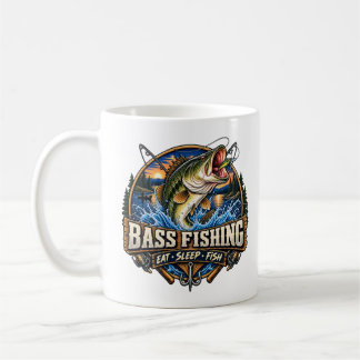 Mug Pêche au Bass Vintage Extérieur Manger Dormir Pois