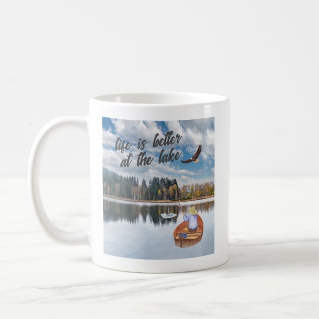 Mug Pêche-cadeau à la retraite à l'aquarelle du lac (Gauche)