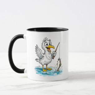Mug Pêche de mouette avec canne à pêche en eau peu pro