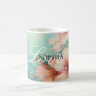 Mug Pêche tropicale Hibiscus blanc Amour floral