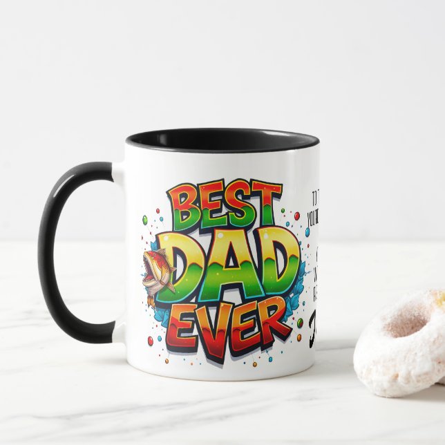 Mug Pêcher meilleur papa jamais poisson Citation Graff (Avec donut)