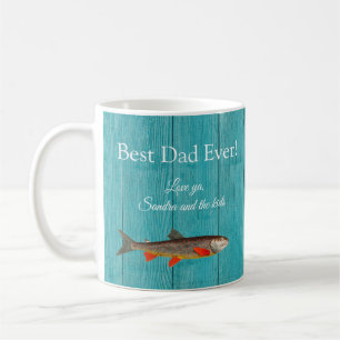 Mug Pêcheur rustique Turquoise Bleu meilleur papa jama
