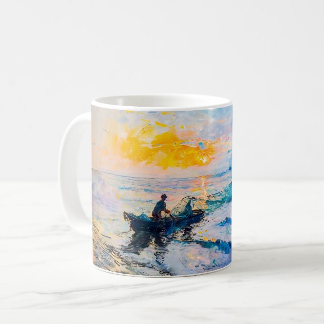 Mug Pêcheurs au coucher du soleil  Scène côtière impre (Devant gauche)