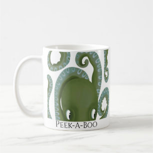 Mug Peek-A-Boo Green Octopus Nom personnalisé Enfants